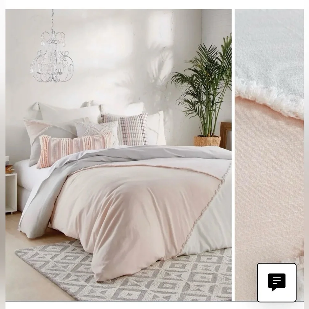 Nordstrom Queen Comforter & Sham Set, Pink/Gray/Off-White